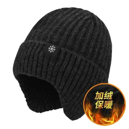 Men Winter Knitted Hat with Neck Scarf Plush Warmth Peaked Cap Earmuff 2025 Fashion Faux Fur Bomber Hats Cycling Ear Protection