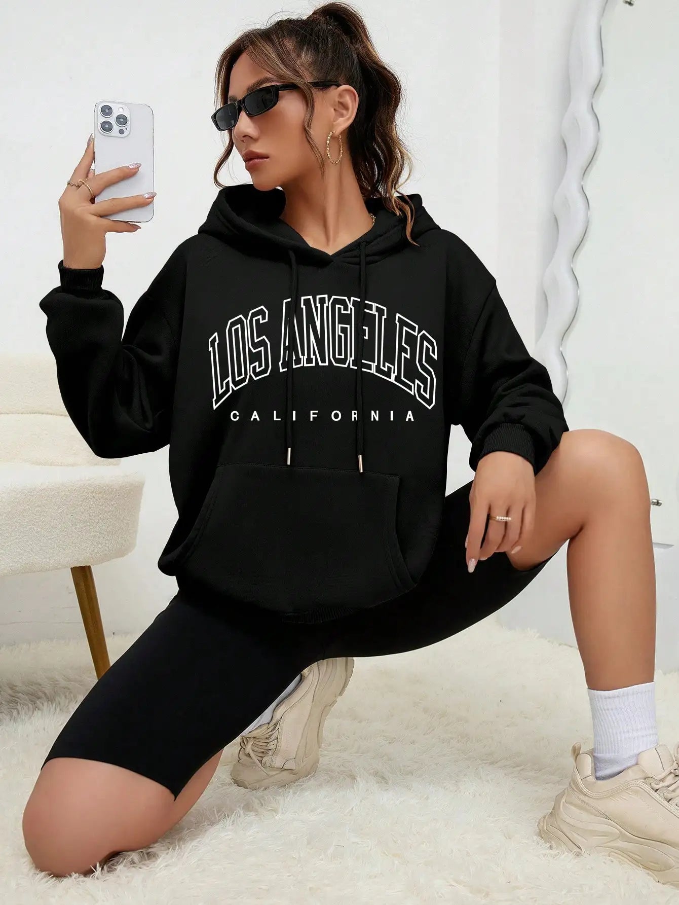 Los Angeles Art Letter Design Women Hoodies American Style Casual Hoody Autumn Hip Hop Female Hoodie Casual Fleece Clothing