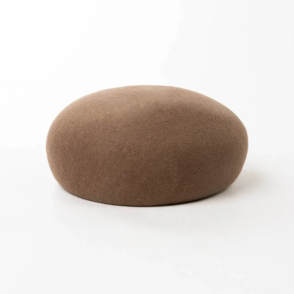 Women Wool Felt Berets Hat Vintage Hard Top Concave Top Fedoras Hats Wedding Fascinator Hats Wedding Cocktail Party Pillbox Cap