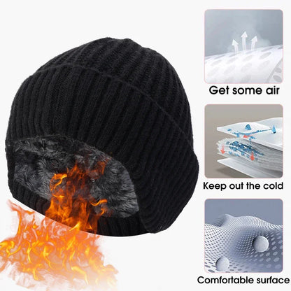 Men Winter Knitted Hat with Neck Scarf Plush Warmth Peaked Cap Earmuff 2025 Fashion Faux Fur Bomber Hats Cycling Ear Protection