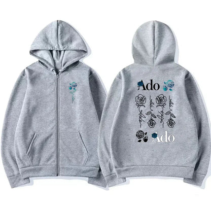 2025 Ado Graphic Printed Zipper Hoodies Autumn Winter Men Women Casual Fashion Harajuku Y2K Fleece Long Sleeve Zip-Up Hoodies