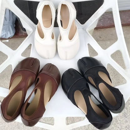Fashion Soft Leather Split Toe Women Tabi Ballet Flats Spring Autumn Comfortable Walking Lazy Loafers Casual Girls Dance Shoes
