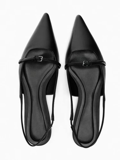 2024 New Bling Women Sandal Fashion Pointed Toe Shallow Slip on Ladies Elegant Slingback Shoes Med Heel Flat Shoes