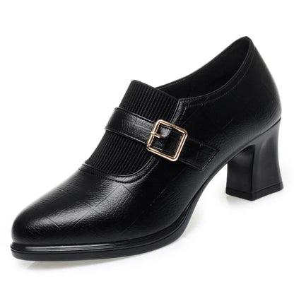 Autumn Fashion Comfort Deep Mouth Soft Leather Shoes Women Pumps 2024 Spring Block Heels Shoes for Office Mom Model Daily