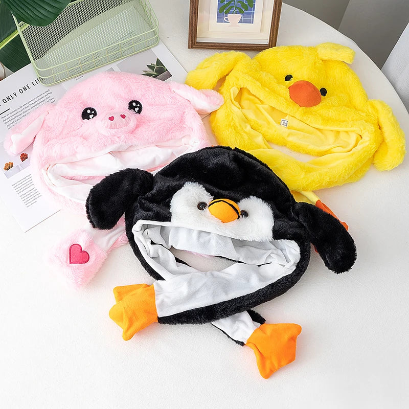 Hot Sale Unisex Funny Ear Hat Animal Style Couple Cute Ear Moving Up Cap Men Women Girls Rabbits Ears Plush Winter Lovely Hat ﻿