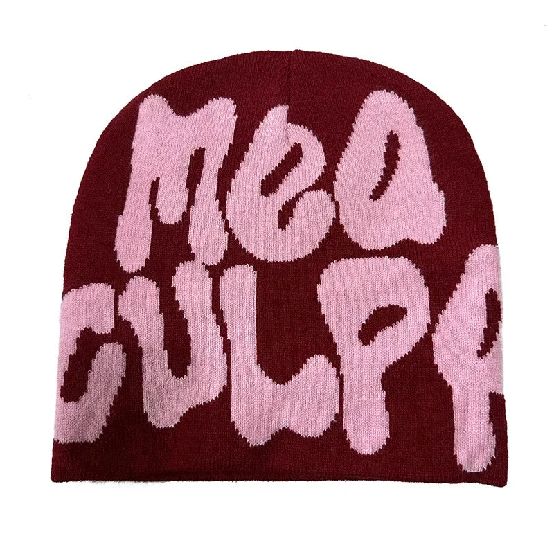 Mea Culpas Beanies Hats For Women Men Autumn Winter Fashion Printed Wool Acrylic Knitted Caps Bonnet Kpop Elastic Skullies Hat