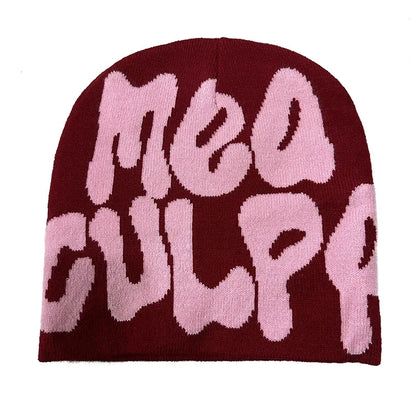 Mea Culpas Beanies Hats For Women Men Autumn Winter Fashion Printed Wool Acrylic Knitted Caps Bonnet Kpop Elastic Skullies Hat