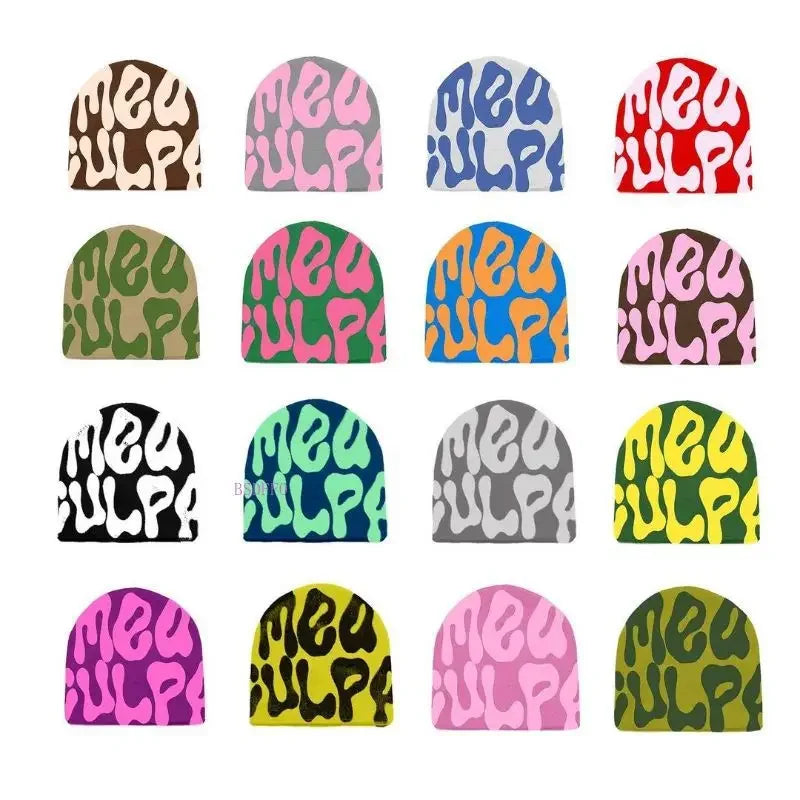 Mea Culpas Beanies Hats For Women Men Autumn Winter Fashion Printed Wool Acrylic Knitted Caps Bonnet Kpop Elastic Skullies Hat