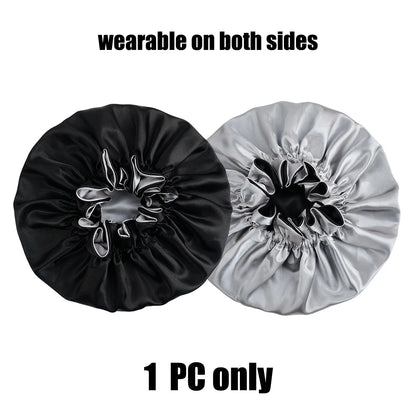 1Pc Double-Layered Minimalist Hair Bonnet Satin Bonnet Sleep Caps Can Be Worn on Both Sides Versatile Cap for Men/Women