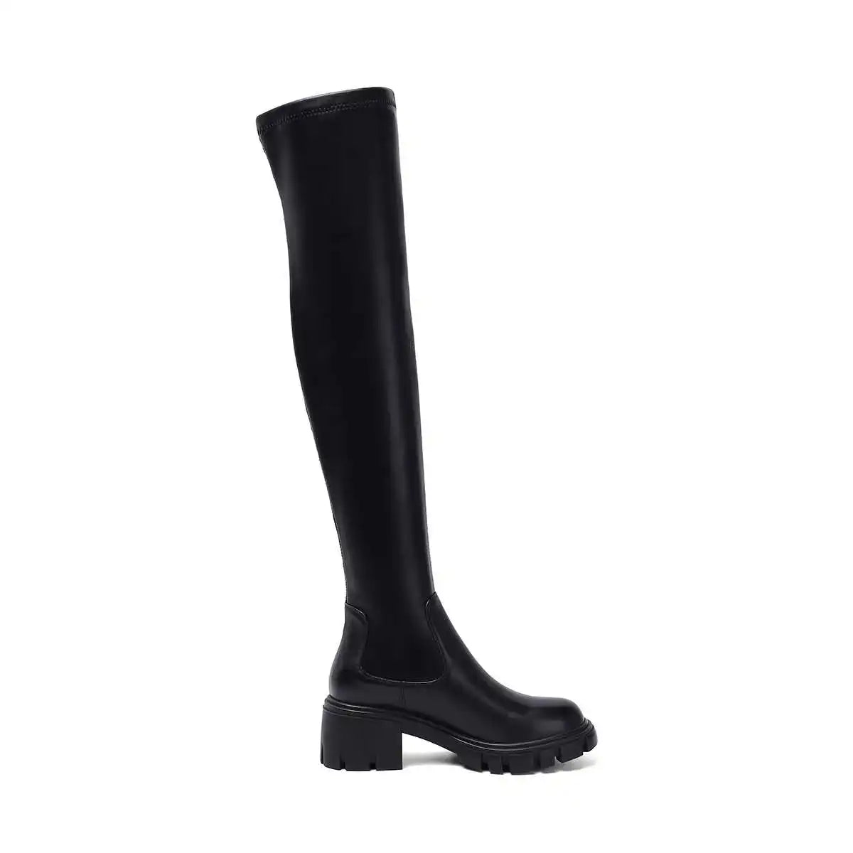 Krazing Pot Big Size Cow Leather Stretch Over-the-knee Boots Platform Round Toe High Heels Winter Women Warm Thigh High Boots
