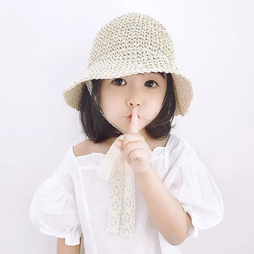 Fashion Lace Baby Hat Summer Straw Bow Baby Girl Cap Beach Children Panama Hat Princess Baby Hats and Caps for Kids 1PC