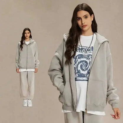 IEFB Men's Wear Wax Printing Vintage Male Hoodies Oversized Loose Zipper Water Washed Plush Sweatshirt Trendy New 9C9349