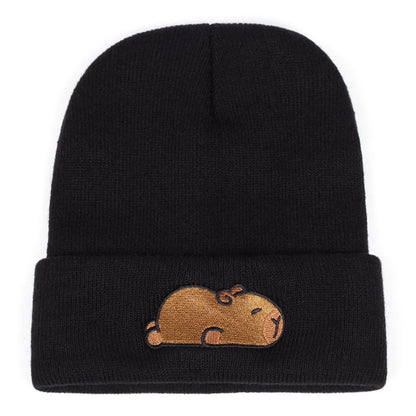 Cute capybara Capybara embroidered knitted cap, warm woolen cap for autumn and winter outdoor sports events