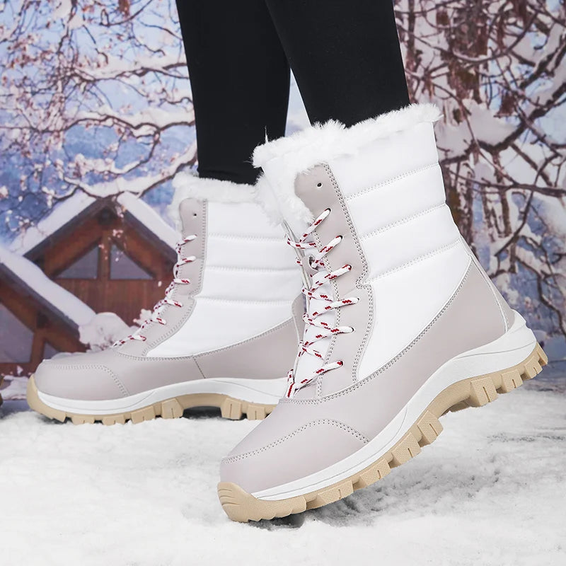Mid-tube Boots Women's Cotton Boots Plus Velvet Non-Slip Autumn and Winter Snow Boots Women's Korean Fashion Thick-soled Antifre