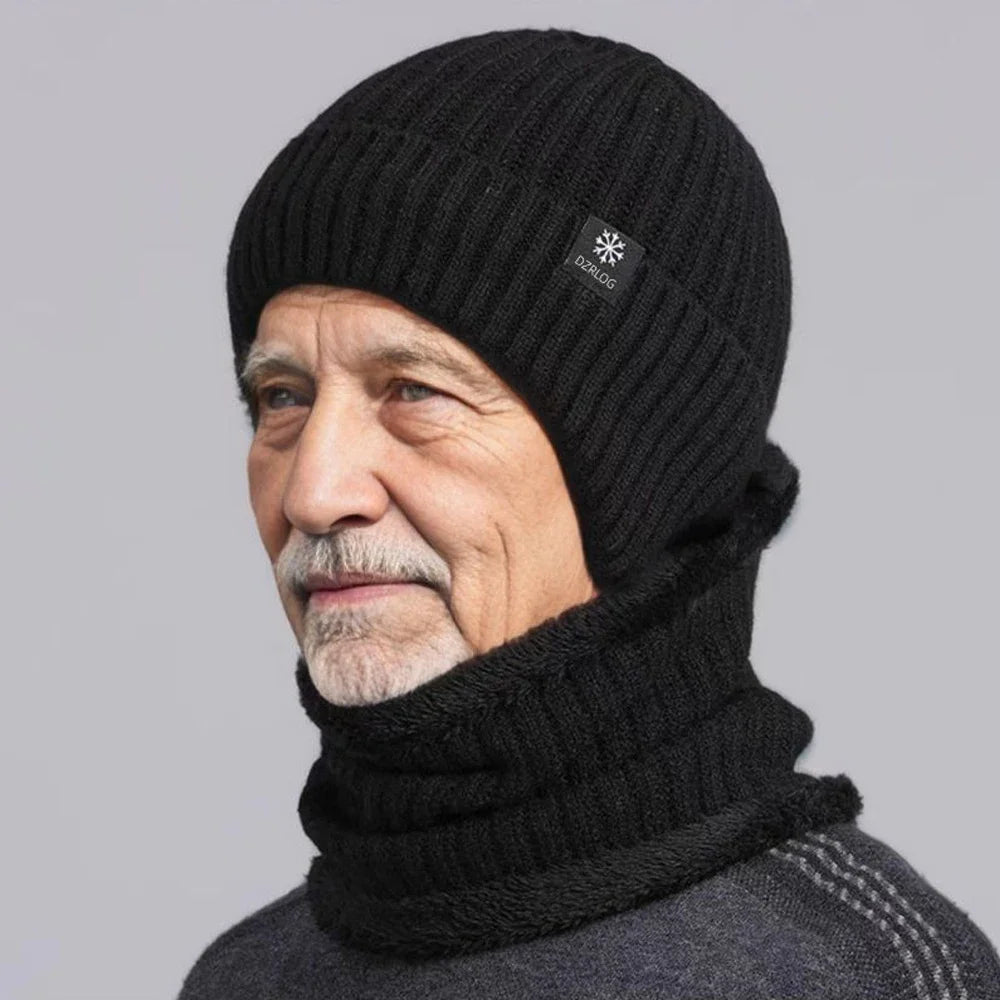 Men Winter Knitted Hat with Neck Scarf Plush Warmth Peaked Cap Earmuff 2025 Fashion Faux Fur Bomber Hats Cycling Ear Protection