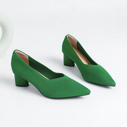 Women's high heels, pointed knit breathable and comfortable shoes (5cm high), new for autumn 2024