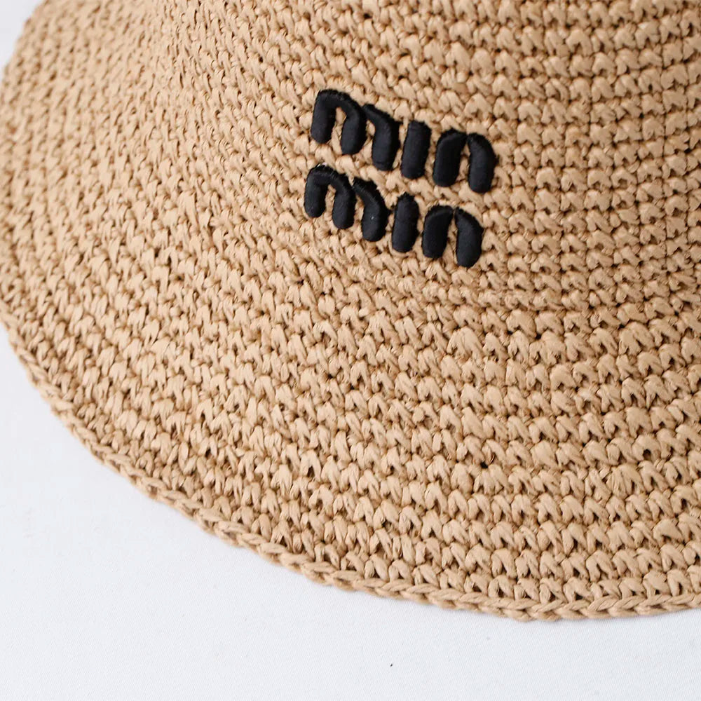 NEW Handmade High quality letter embroidery Sun Hat Wide Brim Floppy Summer Hats For Women Beach Panama Straw Dome Bucket Hat