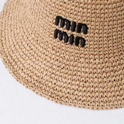 NEW Handmade High quality letter embroidery Sun Hat Wide Brim Floppy Summer Hats For Women Beach Panama Straw Dome Bucket Hat