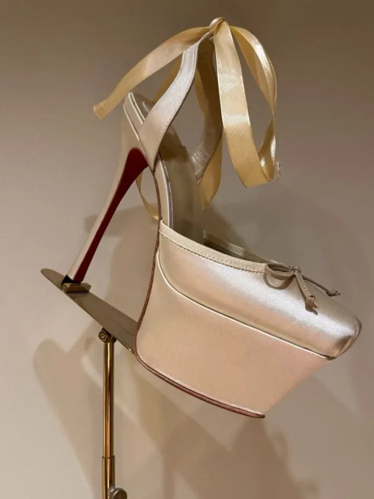 European and American Summer Women's Thick Bottom Stiletto Sandals Square Headband Butterfly Wedding Party Ballet High Heels