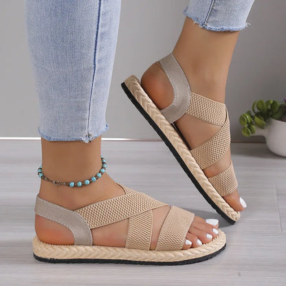 Fashion Women's Trend Anti-Slip Wear Comfortable Matching Color Sole Pure Black Shoelace Flat Sandals