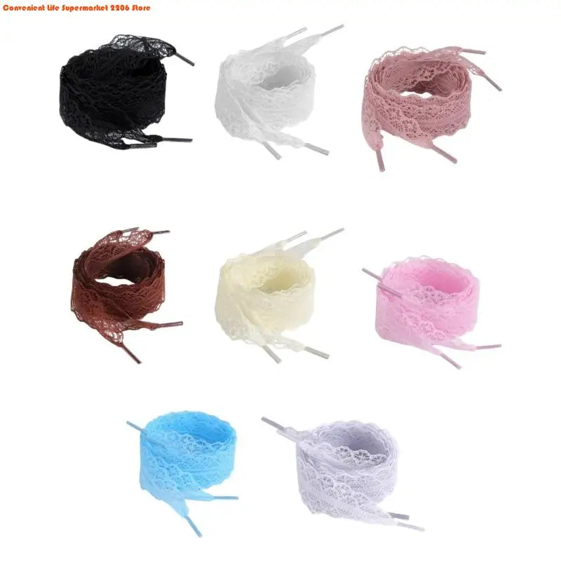 E06E 1 Pair Lace Shoelaces for Women and Girls 3CM Wide Flat Design Shoestrings Laces for Sneakers and Casual Wear Shoes