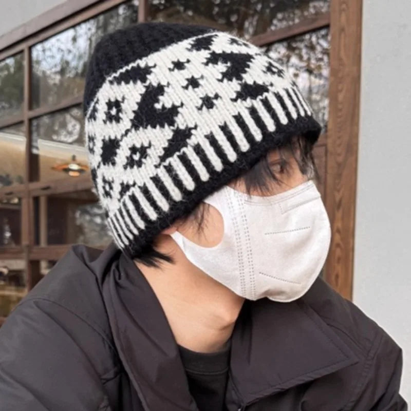 New Korean Windproof Fisherman Hat Coldproof Warm Knitted Beanie with Ear Protection Retro Style Autumn Winter Cap for Men Women