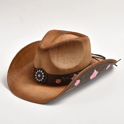 New Straw Western Cowboy Hat Summer Outdoor Travel Beach Sun Hat Men's Women's Vintage Gentleman Lady Cowgirl Jazz Hat