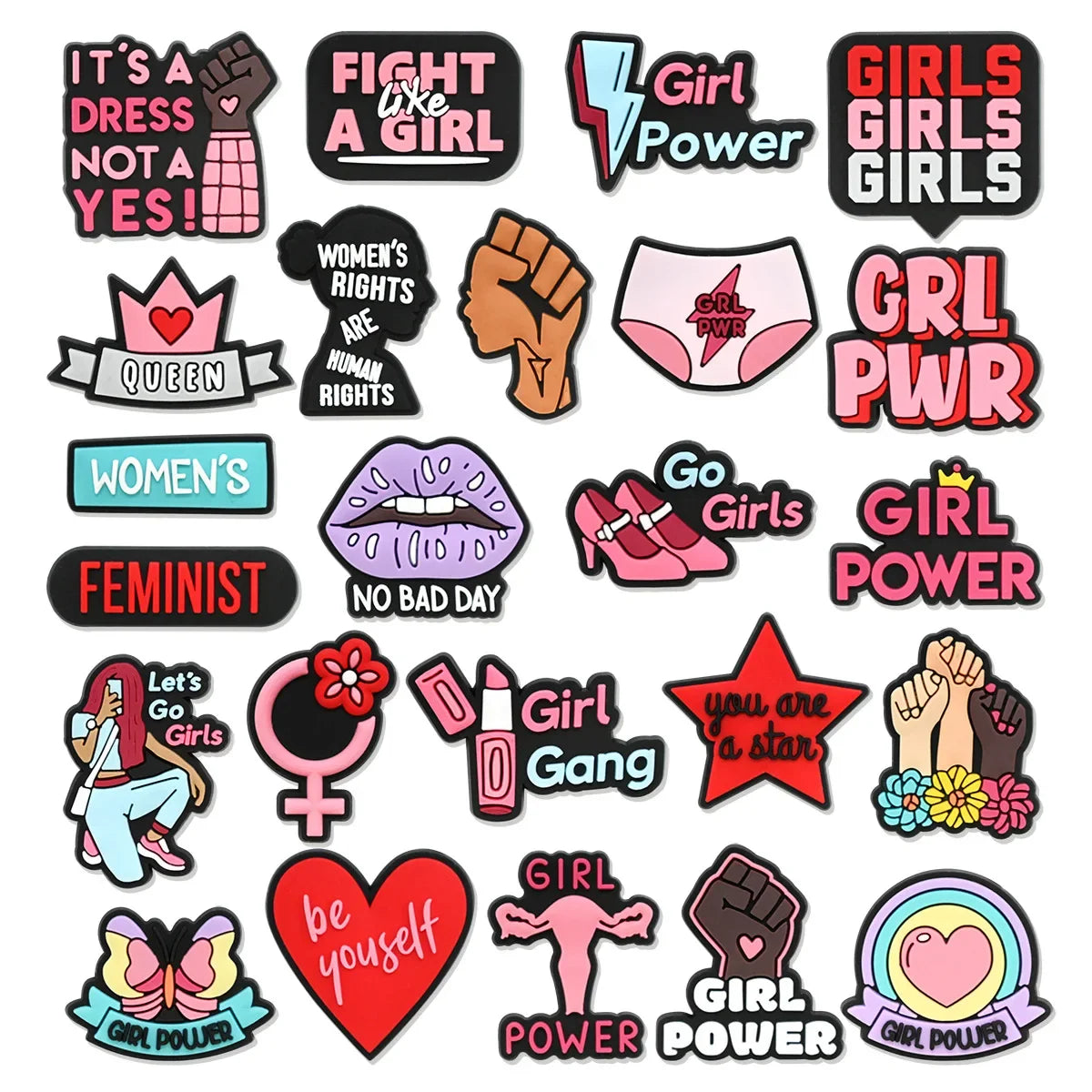 Cute Pink Power Shoe Charms Decoration for Crocs Pin Accessories Charms Bracelet Wristband DIY Shoe Women Party Gifts