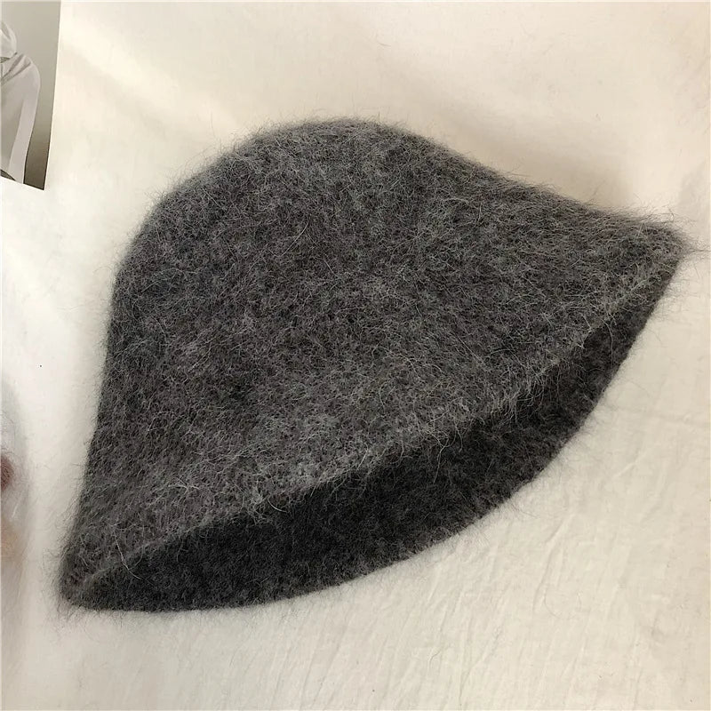 Good Angola Long Rabbit Fur Fisherman Bucket Hat Winter Fashion Soft Warm Wool Basin Cap Foldable Women Gift