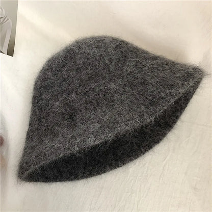 Good Angola Long Rabbit Fur Fisherman Bucket Hat Winter Fashion Soft Warm Wool Basin Cap Foldable Women Gift