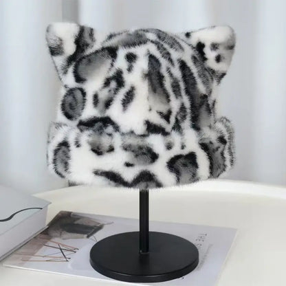 New Korean Winter Imitation Fur Bucket Hat Fashion for Women Warm Plush Ear Protection Fisherman Hats Outdoor Cute Panama Cap