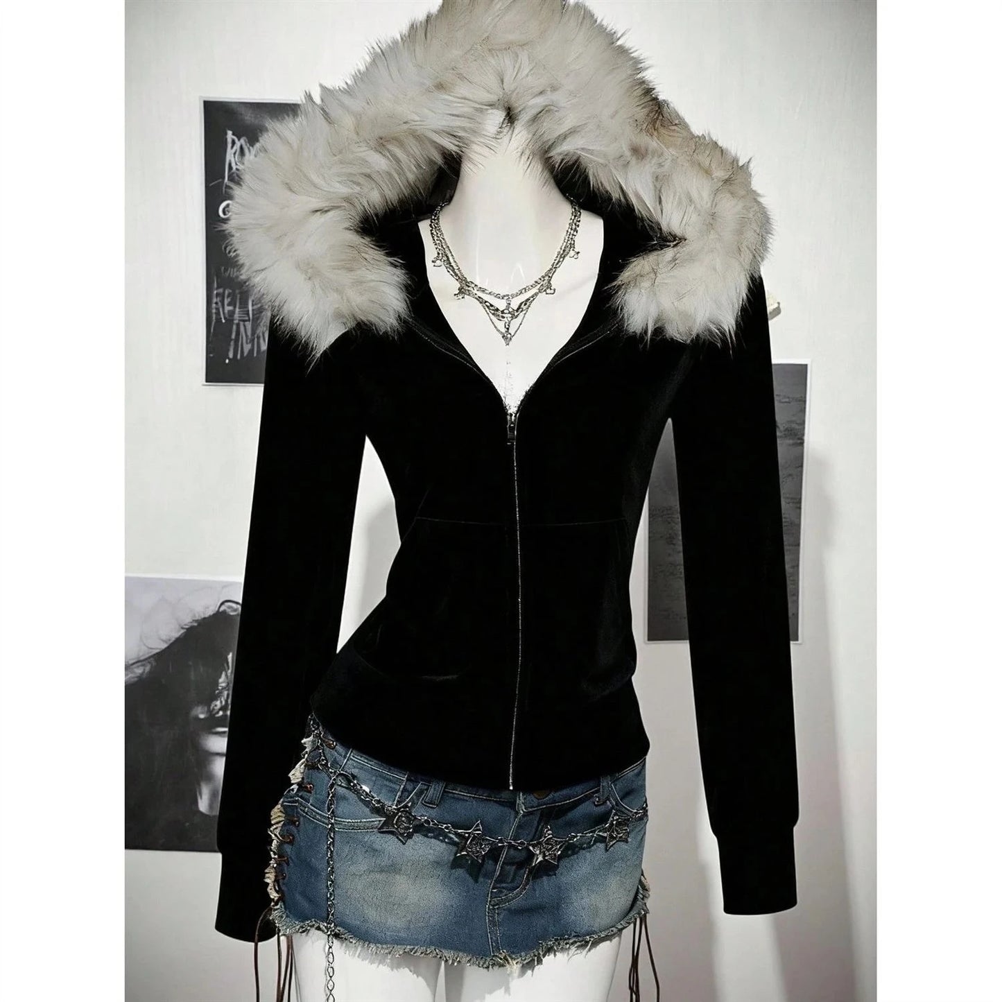 Gohic Vintage Sweatshirts Women's Jackets White Print Tunic Hooded Y2k Coat Streetwear Fashion Casual Hoodies Tops Ropa Mujer