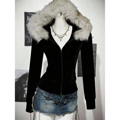 Gohic Vintage Sweatshirts Women's Jackets White Print Tunic Hooded Y2k Coat Streetwear Fashion Casual Hoodies Tops Ropa Mujer