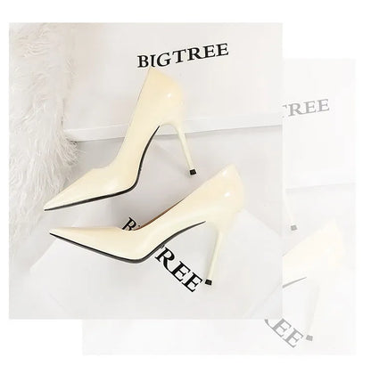 BIGTREE Shoes Pointed Toe Red Women Pumps Patent Leather High Heels Occupational OL Office Shoes Stiletto Female Heels Shoes