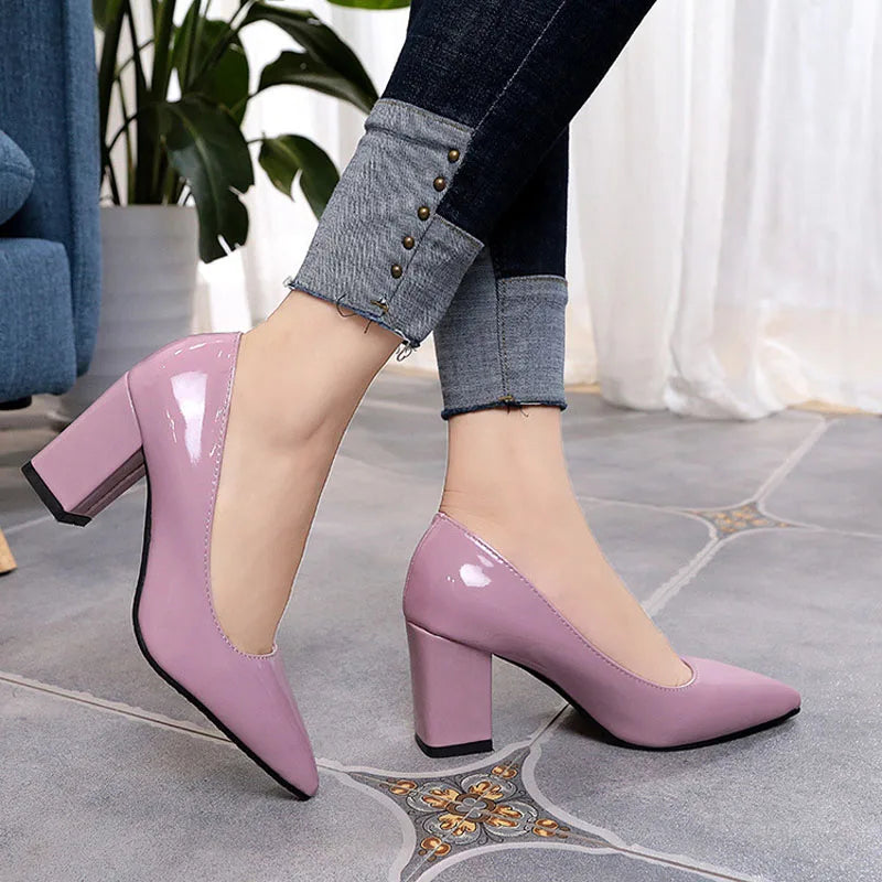 Autumn Shoes Woman Pumps Low Thick Heels Comfortable Women Work Shoes Flock Round Toe Casual Ladies Shoe sapato feminino WSH3183