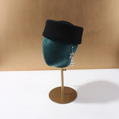 Women Wool Felt Berets Hat Vintage Hard Top Concave Top Fedoras Hats Wedding Fascinator Hats Wedding Cocktail Party Pillbox Cap