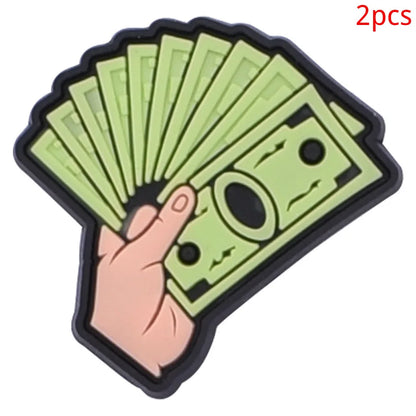 2pcs Lot Coin Money Shaped Character Shoe Buckles Charms Combination Designer for Women Accessories for Girls Adults Unisex Gift