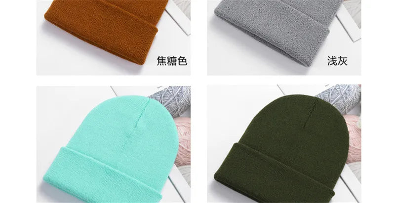 Acrylic Beanie Cap for Adult Winter Women Men Plain Skullies Beanie Hats Custom Logo Knitted Hats SKullies Skullcap