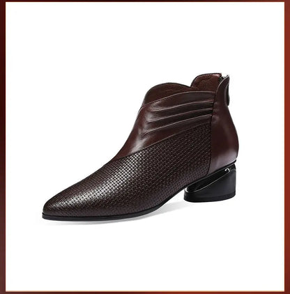 2024 Fashion Luxury Leather Ankle Boots Womens Pointed Toe Sneakers Autumn Shoes Ladies Office Low Heels