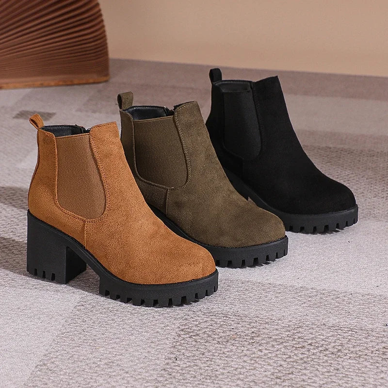 2024 Women Designer Elegant Platform Round Toe Zipper Ankle Boots Women Autumn Winter Comfy Platform Short Boots Shoes for Women