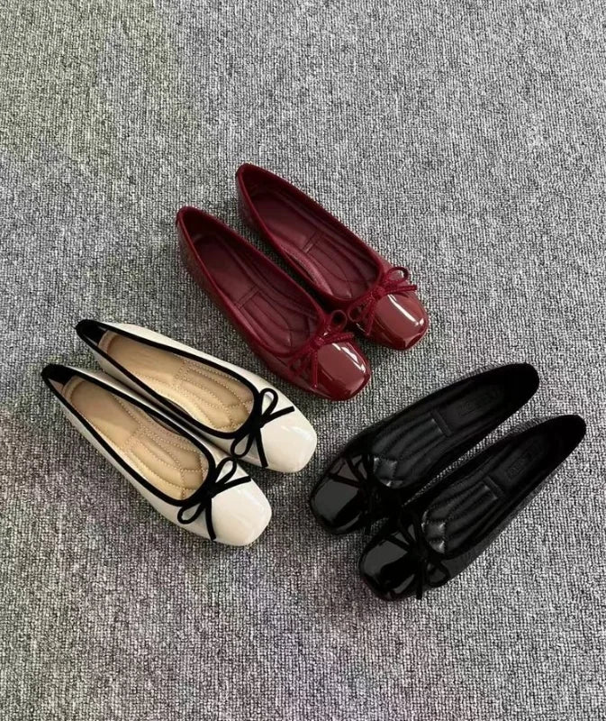 Women's Square Toe Bowknot Loafers, Shallow Slip-On Flat Shoes, Soft Sole Comfortable, Summer Casual Office Commuter, Plus Size