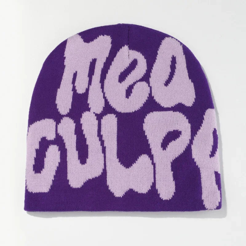 Mea Culpas Beanies Hats For Women Men Autumn Winter Fashion Printed Wool Acrylic Knitted Caps Bonnet Kpop Elastic Skullies Hat