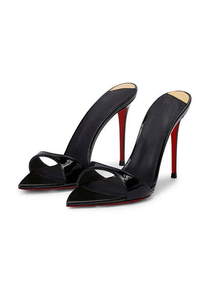 Pointed black nude high heels, women's super high heels, sandals, slim heels, temperament, wearing half slippers 33-46