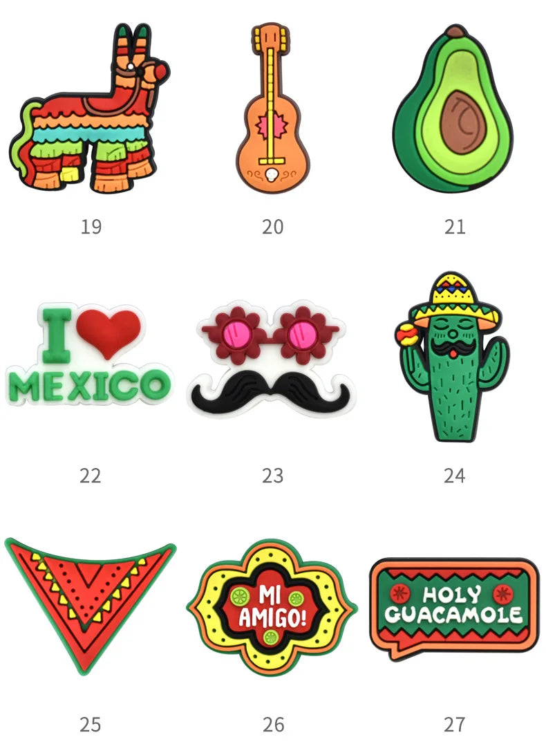mexico series PVC shoe Charms Slippers Buckle combination Fit Wristbands accessories Decoration Bands gift unisex party