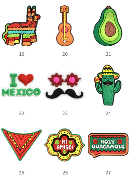 mexico series PVC shoe Charms Slippers Buckle combination Fit Wristbands accessories Decoration Bands gift unisex party