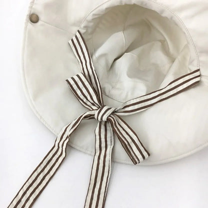 Retro Wide Brim Reversible Bucket Hat UV Protection Breathable Striped Sun Hat Windproof Foldable Fishmen Hat Vacation