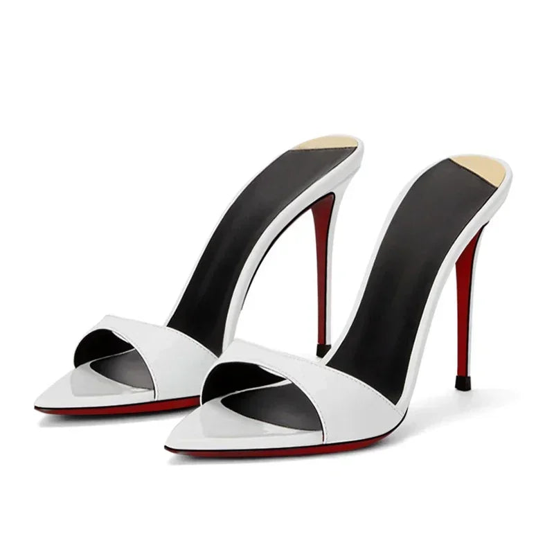 Pointed black nude high heels, women's super high heels, sandals, slim heels, temperament, wearing half slippers 33-46