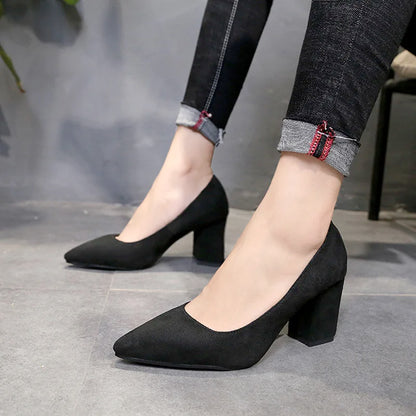 Autumn Shoes Woman Pumps Low Thick Heels Comfortable Women Work Shoes Flock Round Toe Casual Ladies Shoe sapato feminino WSH3183
