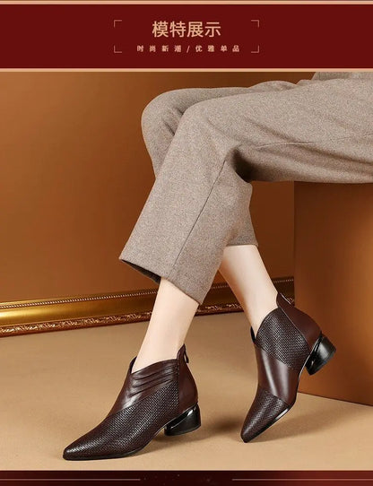 2024 Fashion Luxury Leather Ankle Boots Womens Pointed Toe Sneakers Autumn Shoes Ladies Office Low Heels