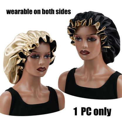 1Pc Double-Layered Minimalist Hair Bonnet Satin Bonnet Sleep Caps Can Be Worn on Both Sides Versatile Cap for Men/Women